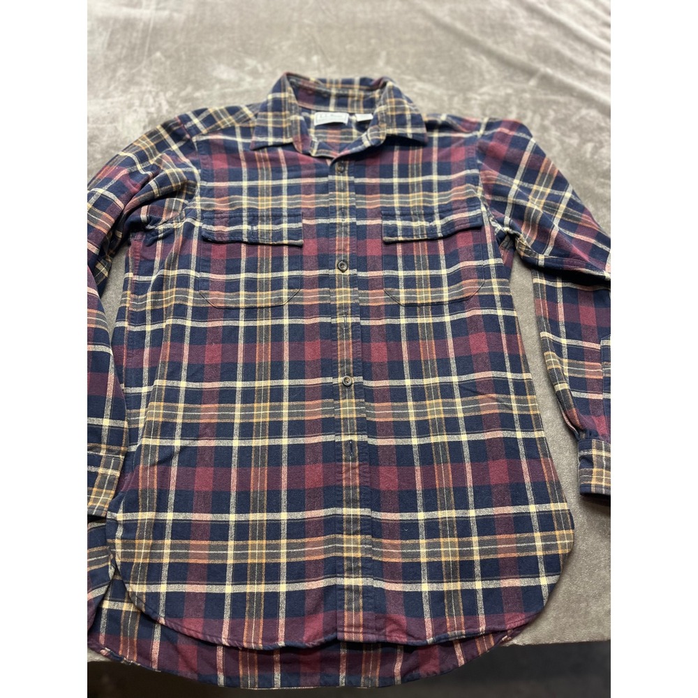 LL Bean Chamois Cloth‎ Shirt Mens Medium Plaid Flannel Burgundy Navy Cotton